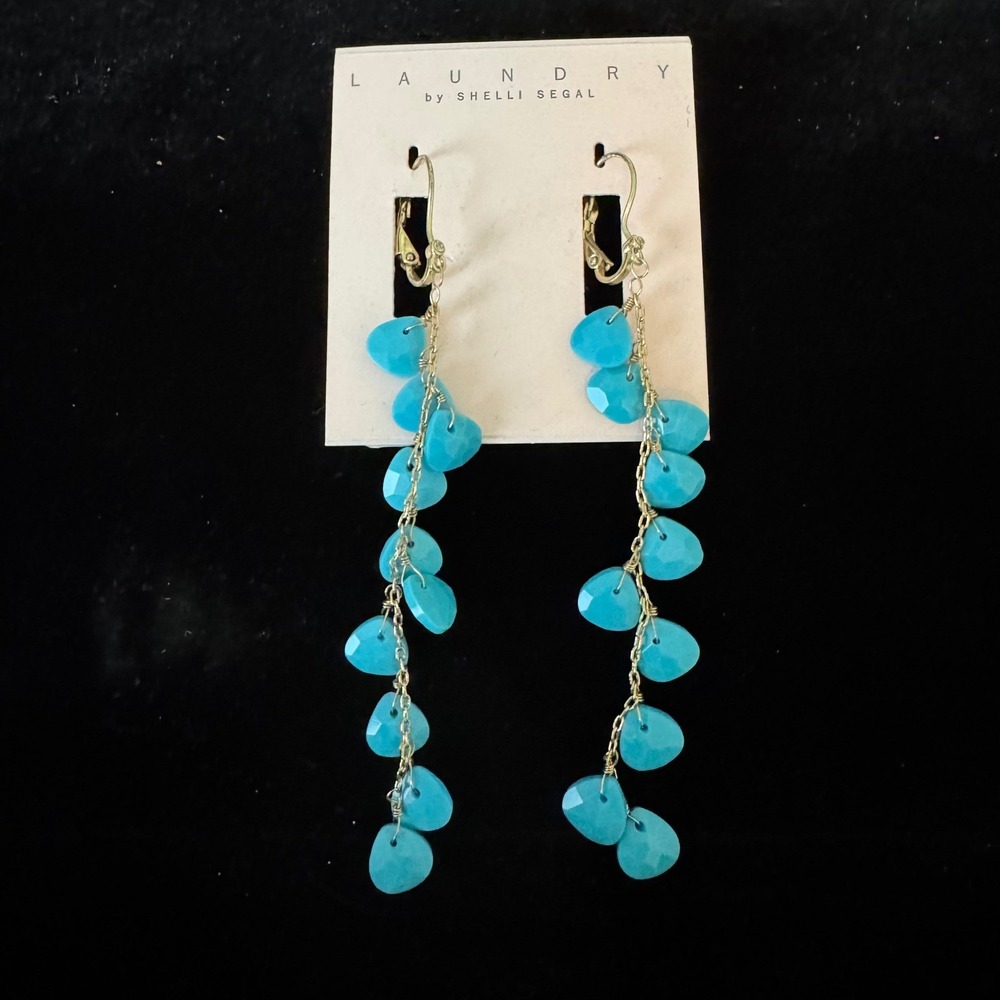 Laundry by Shelli Segal Turquoise Color Faceted Bead Dangle Earrings Gold Tone